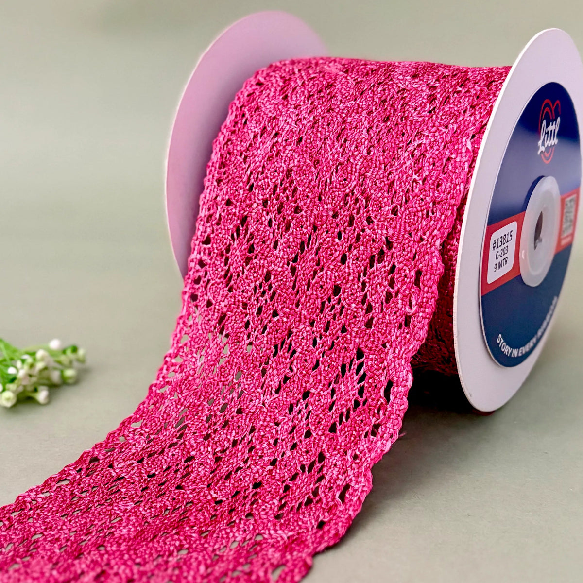 Shimmer Floral Wide – Colour Crochet Lace, 3.5 inch (90 mm), in fuchsia, by Littl