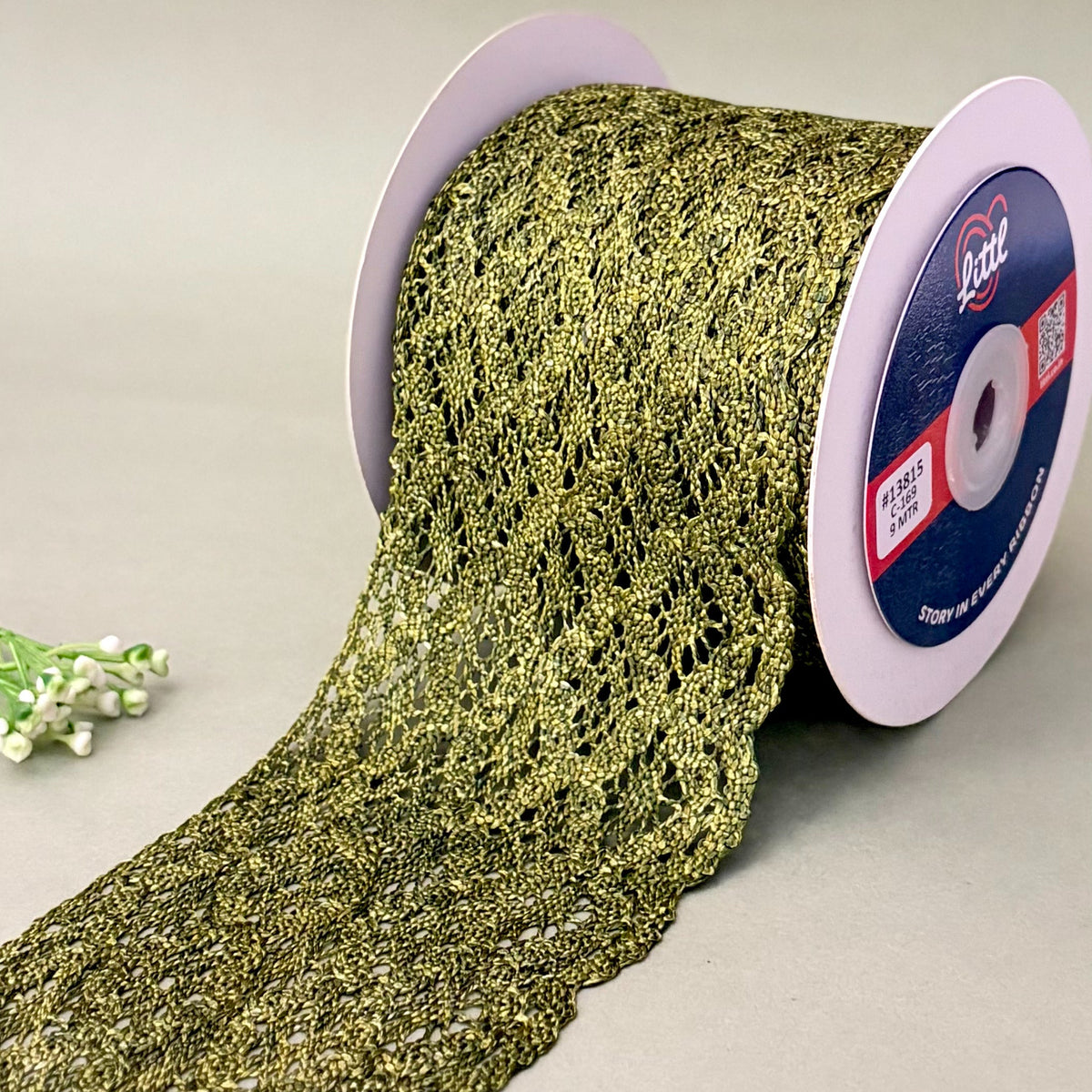 Shimmer Floral Wide – Colour Crochet Lace, 3.5 inch (90 mm), in olive, by Littl