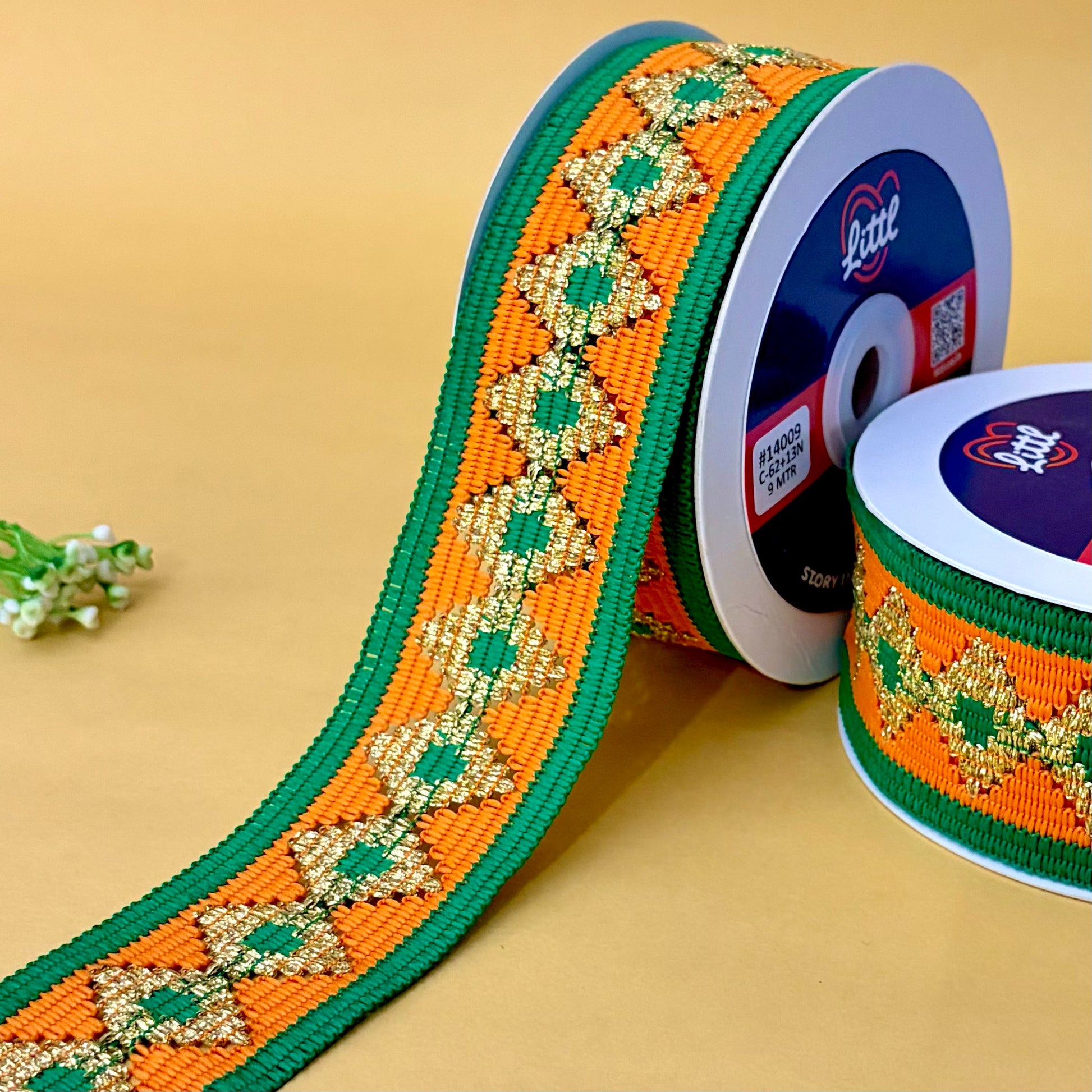 Ribbon-Orange-Crochet Lace with Zari-Littl Ribbons