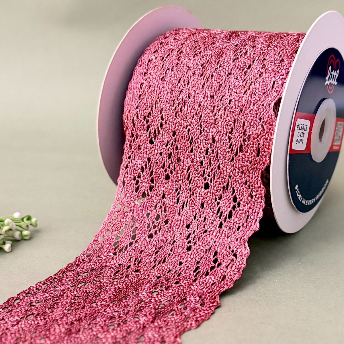 Shimmer Floral Wide – Colour Crochet Lace, 3.5 inch (90 mm), in pink, by Littl