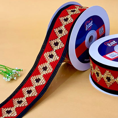 Ribbon-Red-Crochet Lace with Zari-Littl Ribbons