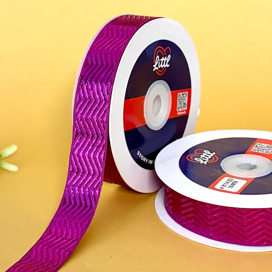 ribbon-Fushia-Red Metallic Ribbon 1 Inch 18M Festive Diwali Christmas Wedding-Littl Ribbons