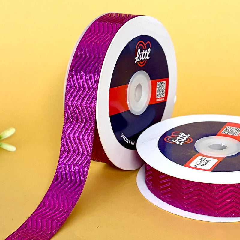 ribbon-Fushia-Red Metallic Ribbon 1 Inch 18M Festive Diwali Christmas Wedding-Littl Ribbons