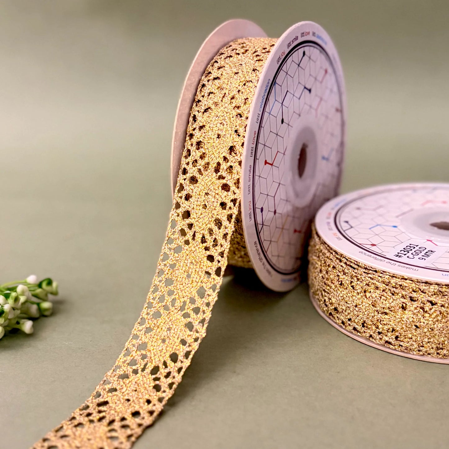 lace-yellow-metallic lace 1 inch 9m shimmer border 3 colors fashion trim-littl