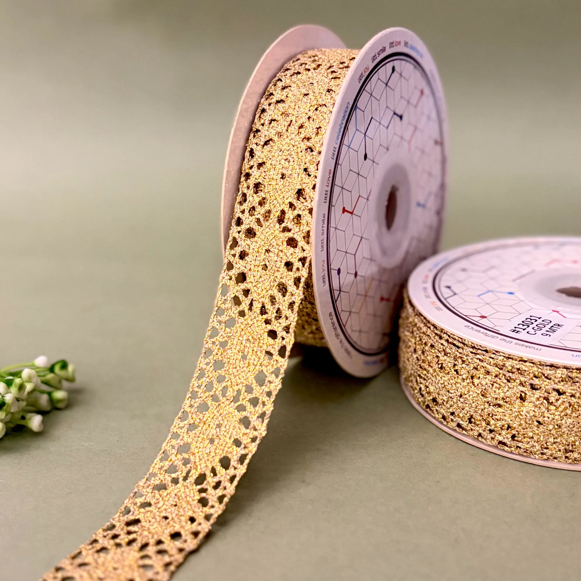 Lace-Yellow-Metallic Lace 1 Inch 9M Shimmer Border 3 Colors Fashion Trim-Littl