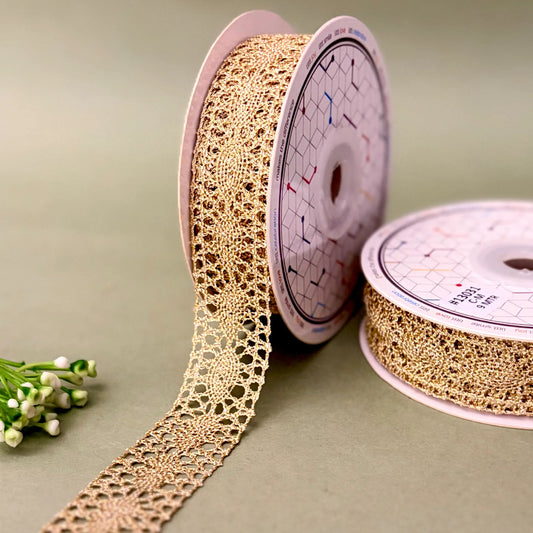 Lace-Gold-Metallic Lace 1 Inch 9M Shimmer Border 3 Colors Fashion Trim-Littl