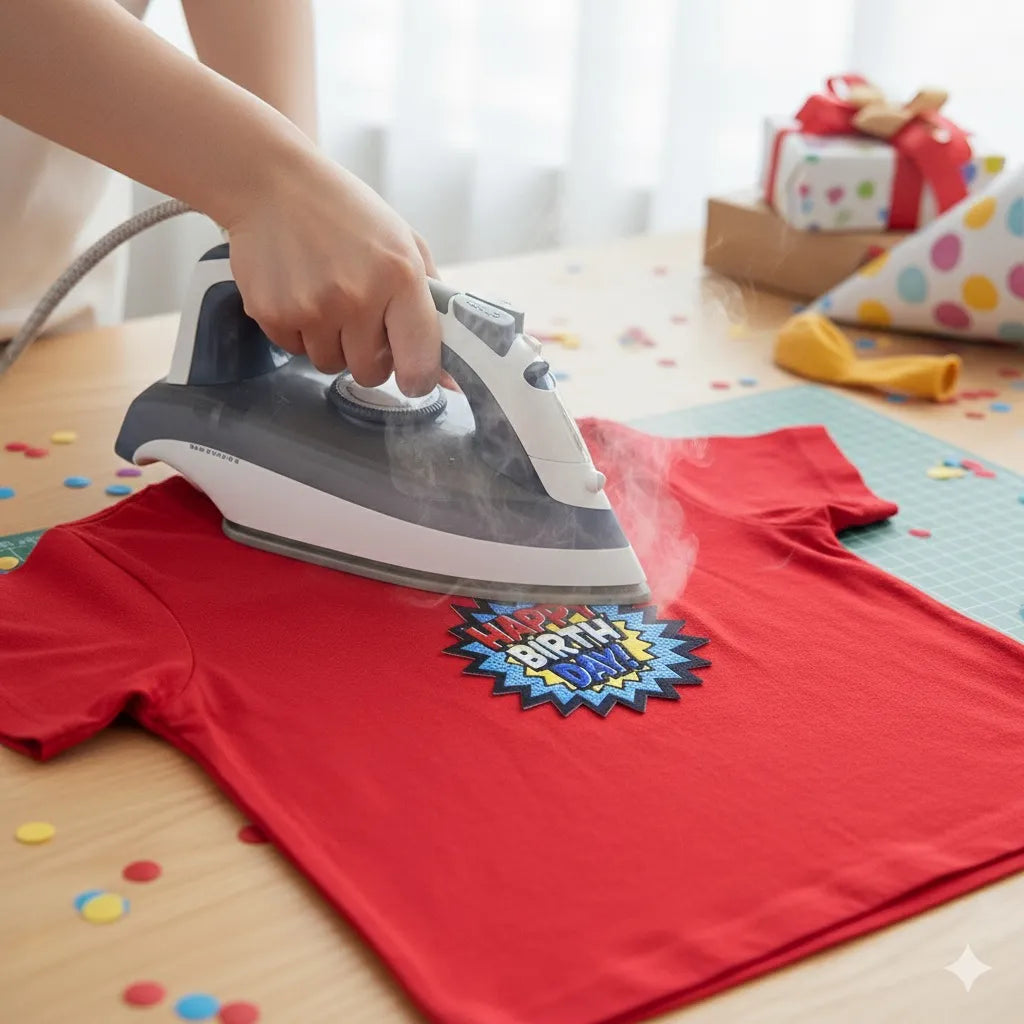 --woven "happy birthday" iron-on patch for gifting-littl