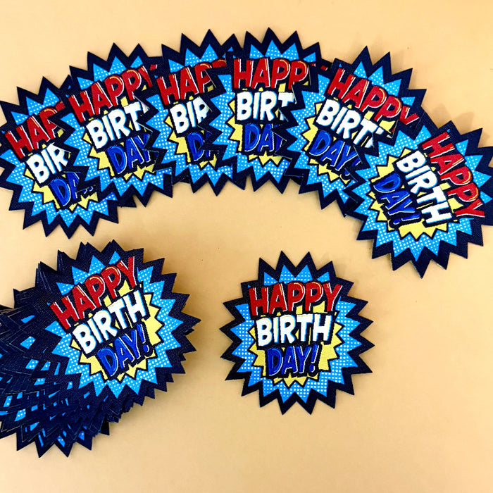 Birthday Burst Patch – Woven Iron-on Patches, Pack of 10