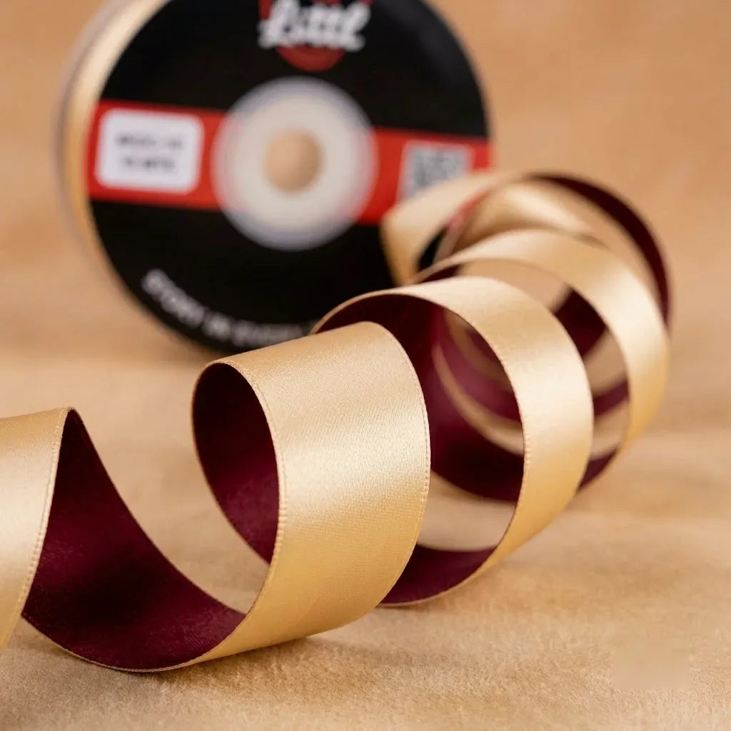 The Velvet Creme – Maroon & Butter Cream Dual Tone Satin Ribbon, 12 & 3/4 inch (20 mm)   Littl