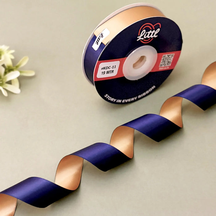 The Oxford Dune – Navy Blue & Deep Beige Dual Tone Satin Ribbon, 12 & 20 mm