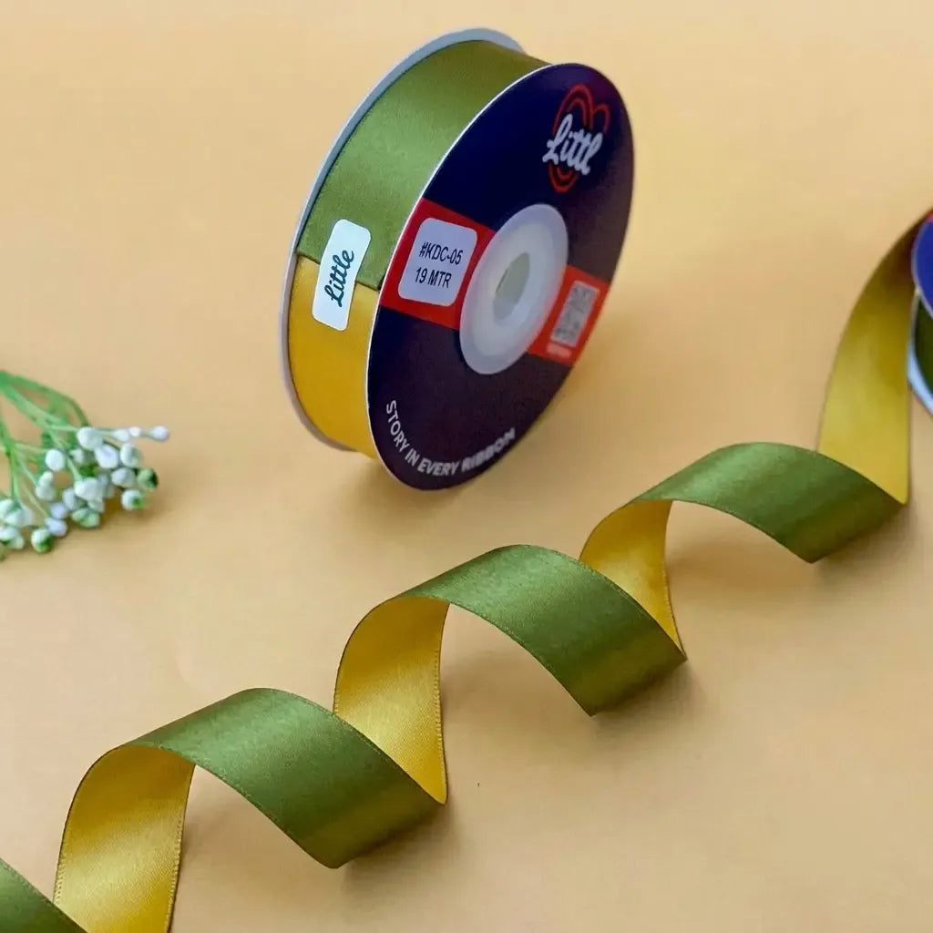 The Spice Route – Olive & Mustard Dual Tone Satin Ribbon, 12 & 3/4 inch (20 mm)   Littl