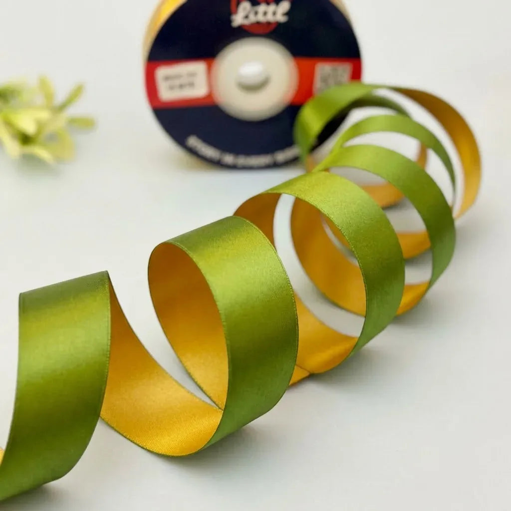 The Spice Route – Olive & Mustard Dual Tone Satin Ribbon, 12 & 3/4 inch (20 mm)   Littl