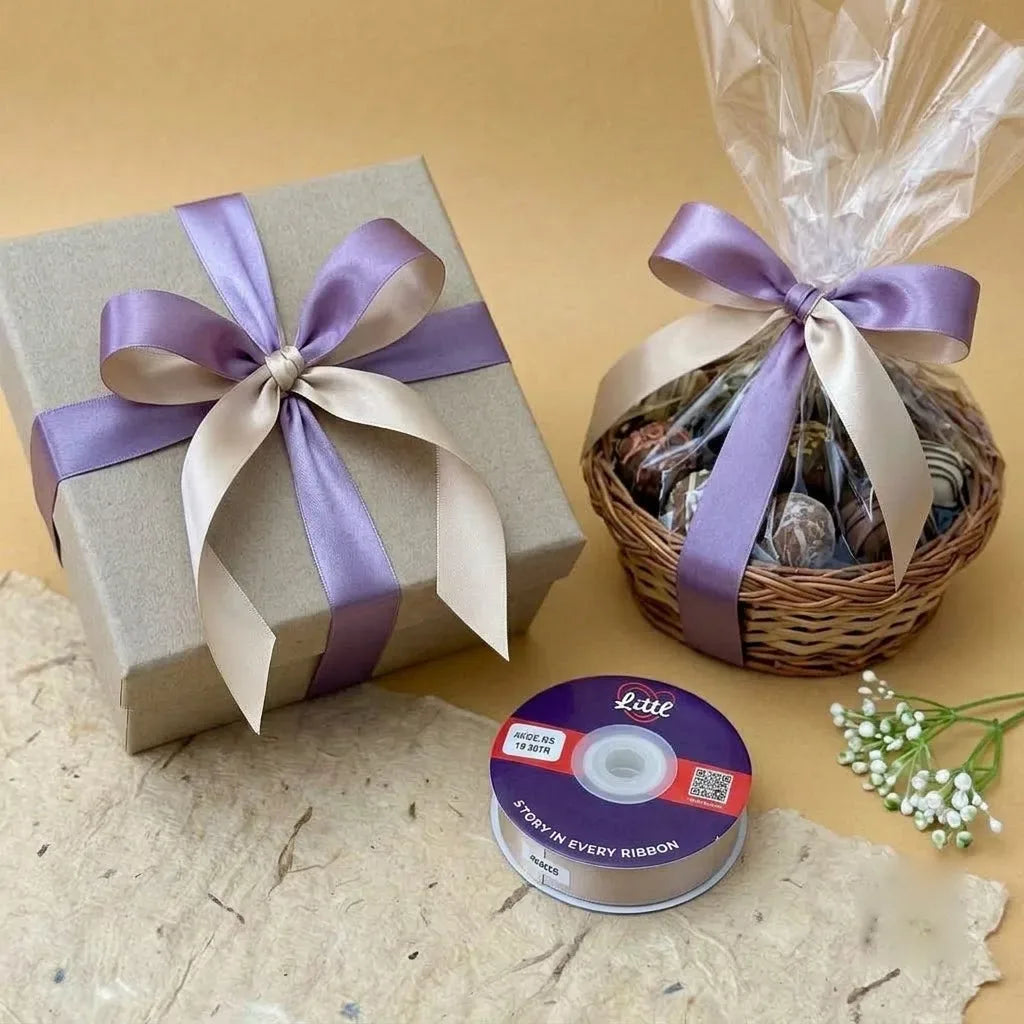 The Vintage Mauve – Mauve & Beige Dual Tone Satin Ribbon, 12 & 3/4 inch (20 mm)   Littl