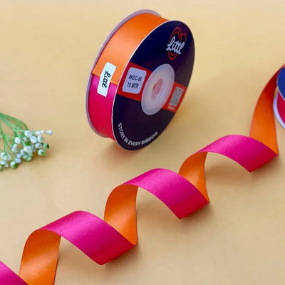 The Hibiscus Bloom – Hot Pink & Tangerine Dual Tone Satin Ribbon, 12 & 20 mm   Littl
