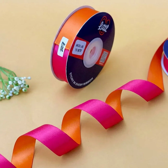 The Hibiscus Bloom – Hot Pink & Tangerine Dual Tone Satin Ribbon, 12 & 20 mm