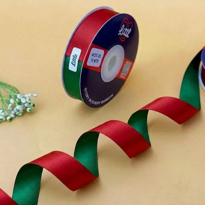 The Royal Rose – Dull Red & Forest Green Dual Tone Satin Ribbon, 12 & 20 mm