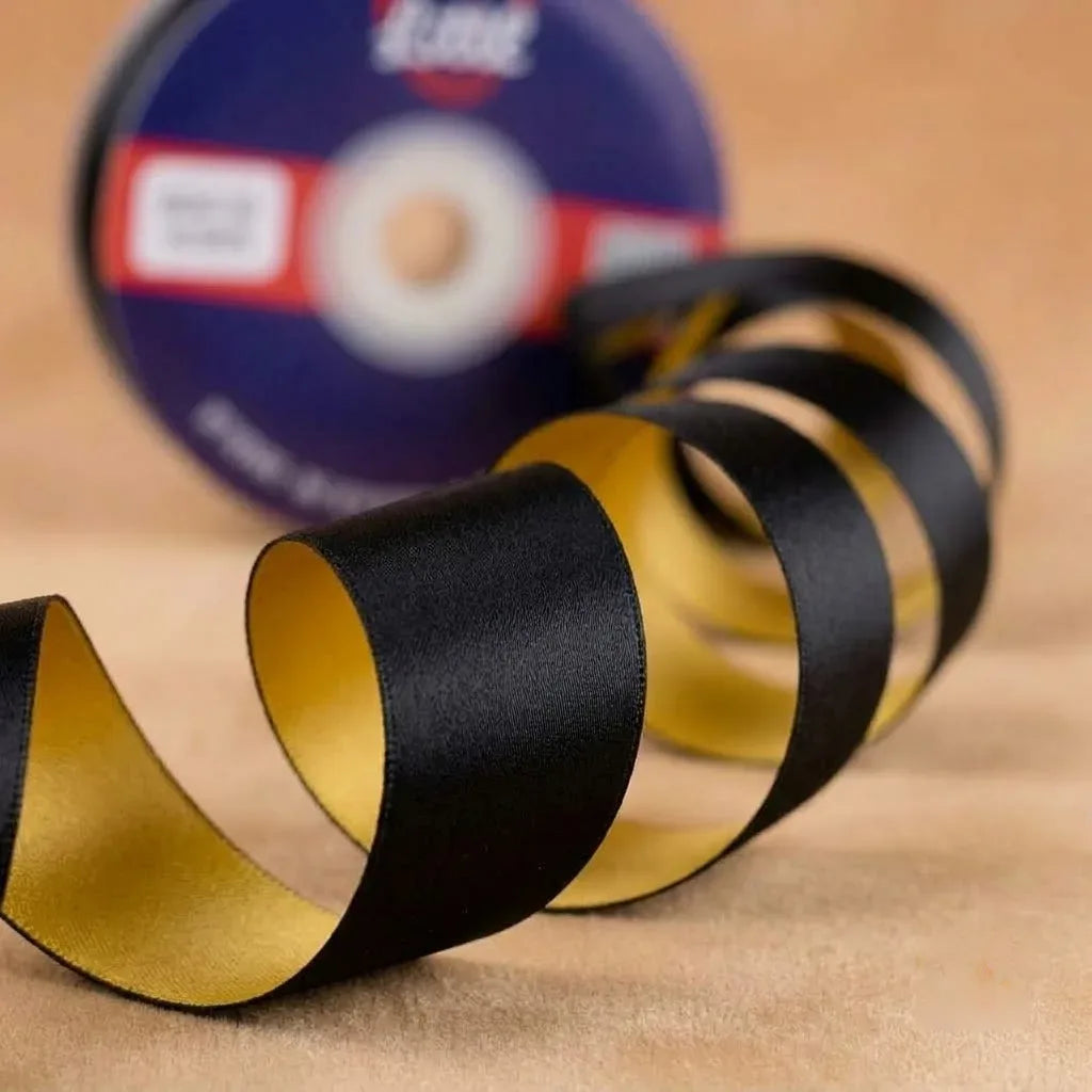 The Gatsby Night – Onyx Black & Gold Dual Tone Satin Ribbon, 12 & 3/4 inch (20 mm)   Littl