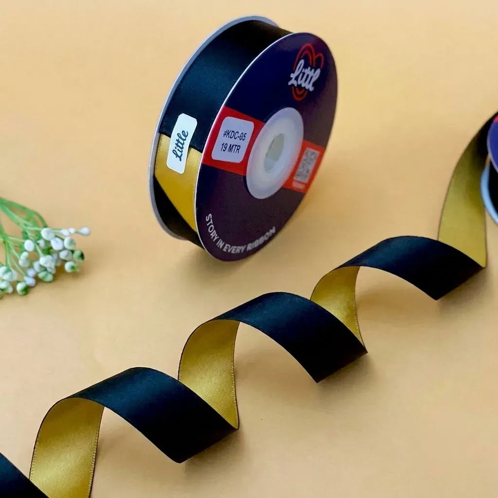 The Gatsby Night – Onyx Black & Gold Dual Tone Satin Ribbon, 12 & 3/4 inch (20 mm)   Littl