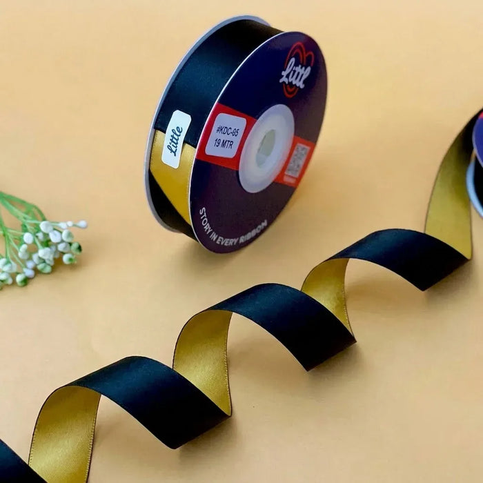 The Gatsby Night – Onyx Black & Gold Dual Tone Satin Ribbon, 12 & 20 mm
