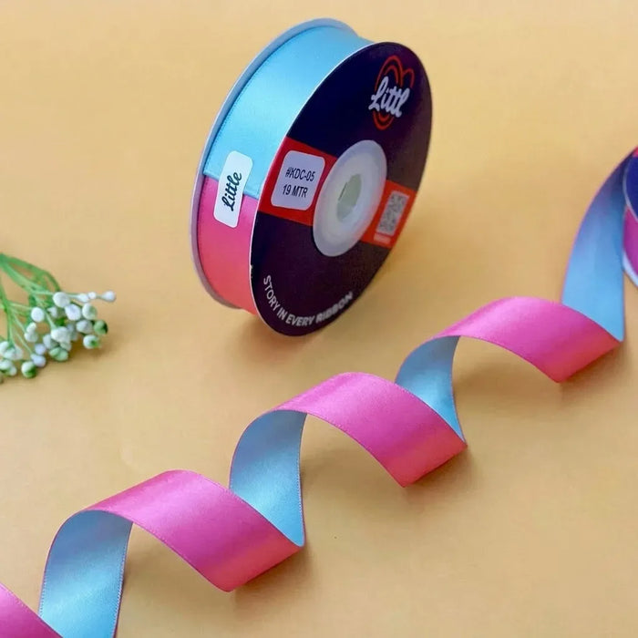 The Cotton Candy – Rose Pink & Powder Blue Dual Tone Satin Ribbon, 12 & 20 mm