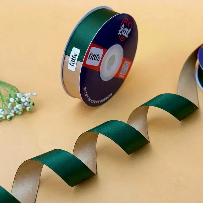 The Forest Path – Beige & Hunter Green Dual Tone Satin Ribbon, 12 & 20 mm