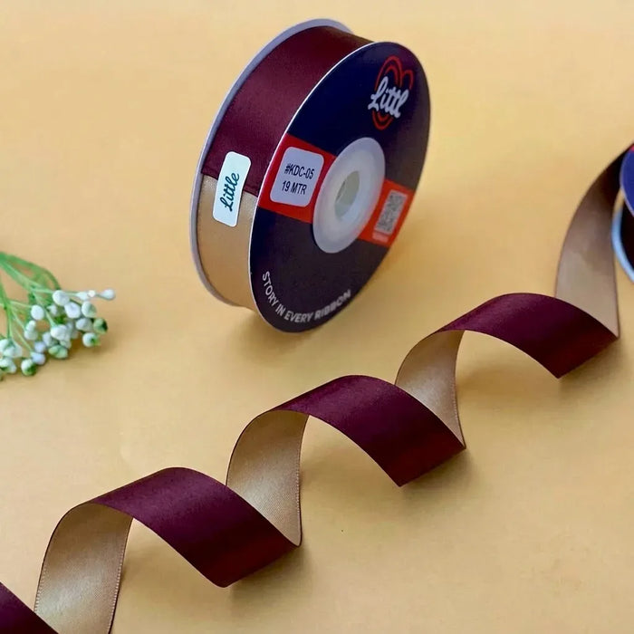 The Rajwadi Silk – Dark Maroon & Beige Dual Tone Satin Ribbon, 12 & 20 mm
