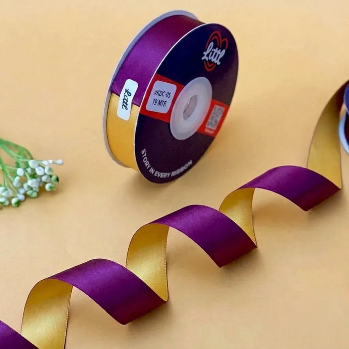 The Mysore Silk – Purple & Mustard Gold Dual Tone Satin Ribbon, 12 & 20 mm