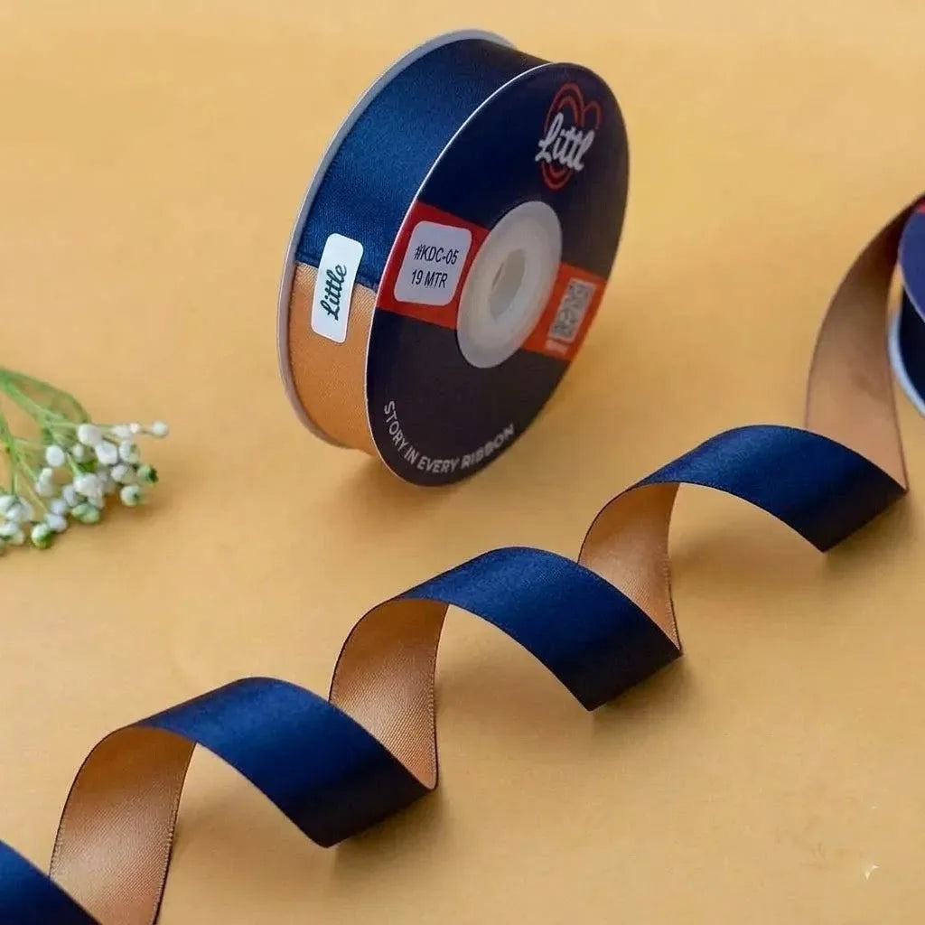 The Celestial Bronze – Navy Blue & Copper Dual Tone Satin Ribbon, 12 & 3/4 inch (20 mm)   Littl
