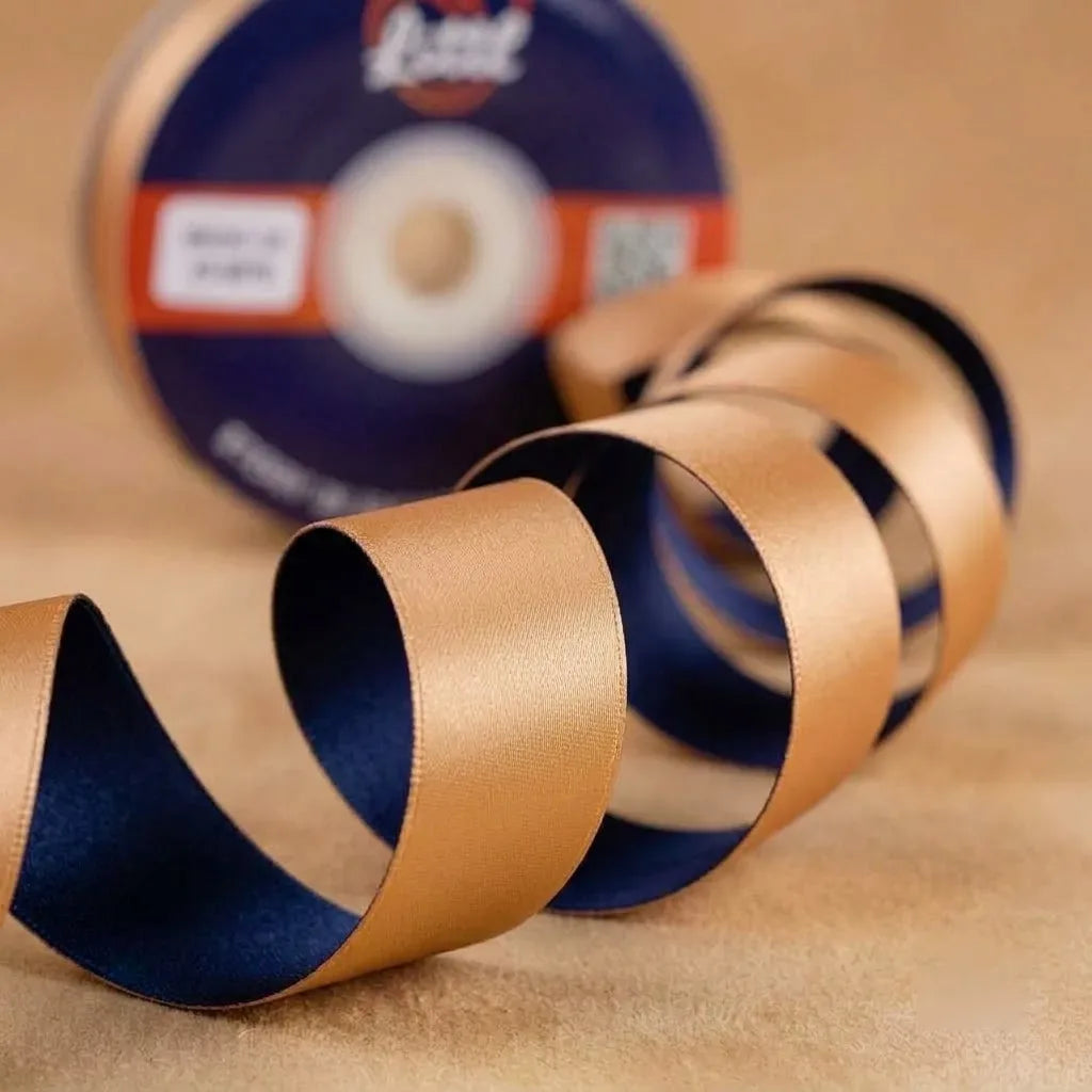 The Celestial Bronze – Navy Blue & Copper Dual Tone Satin Ribbon, 12 & 3/4 inch (20 mm)   Littl
