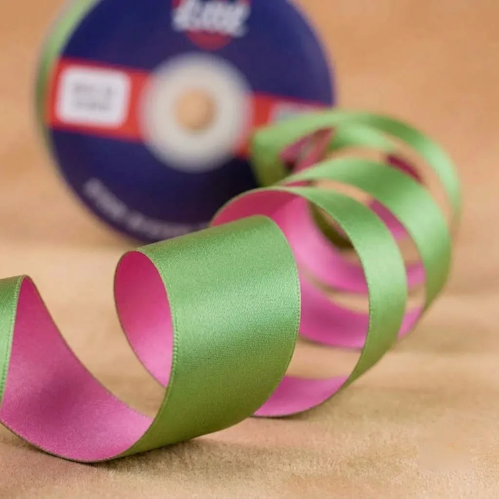 The Lotus Pond – Pistachio & Pink Dual Tone Satin Ribbon, 12 & 3/4 inch (20 mm)   Littl
