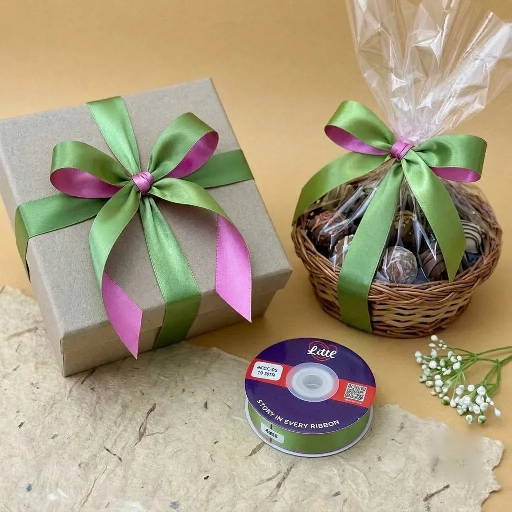 The Lotus Pond – Pistachio & Pink Dual Tone Satin Ribbon, 12 & 3/4 inch (20 mm)   Littl