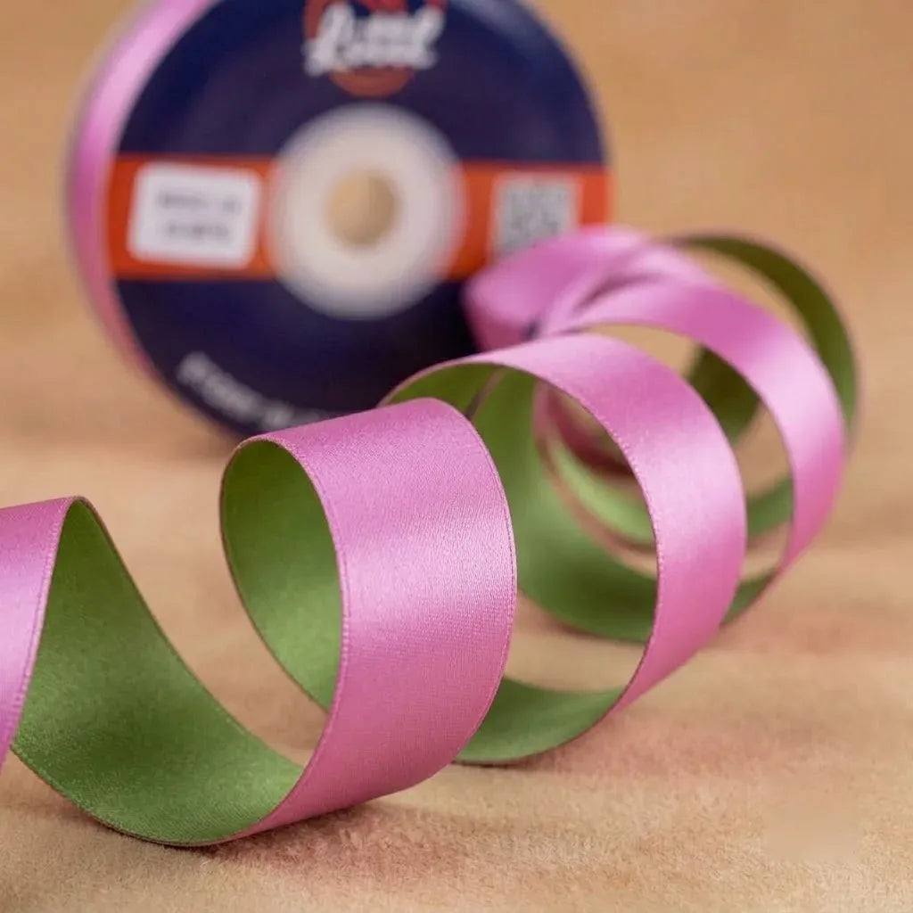 The Lotus Pond – Pistachio & Pink Dual Tone Satin Ribbon, 12 & 3/4 inch (20 mm)   Littl