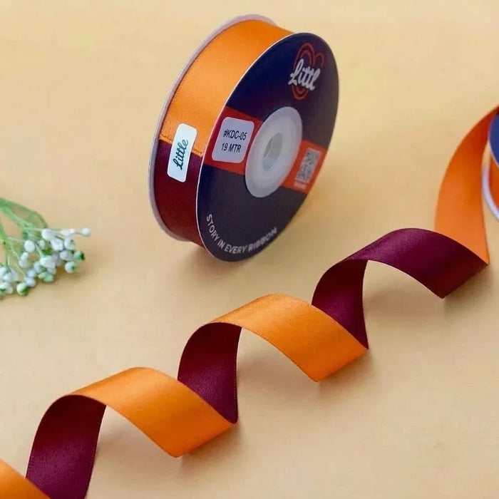 The Marigold Dusk – Tangerine & Burgundy Dual Tone Satin Ribbon, 12 & 20 mm