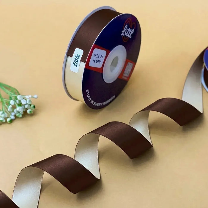 The Cappuccino Swirl – Espresso Brown & Ivory Dual Tone Satin Ribbon, 20 mm