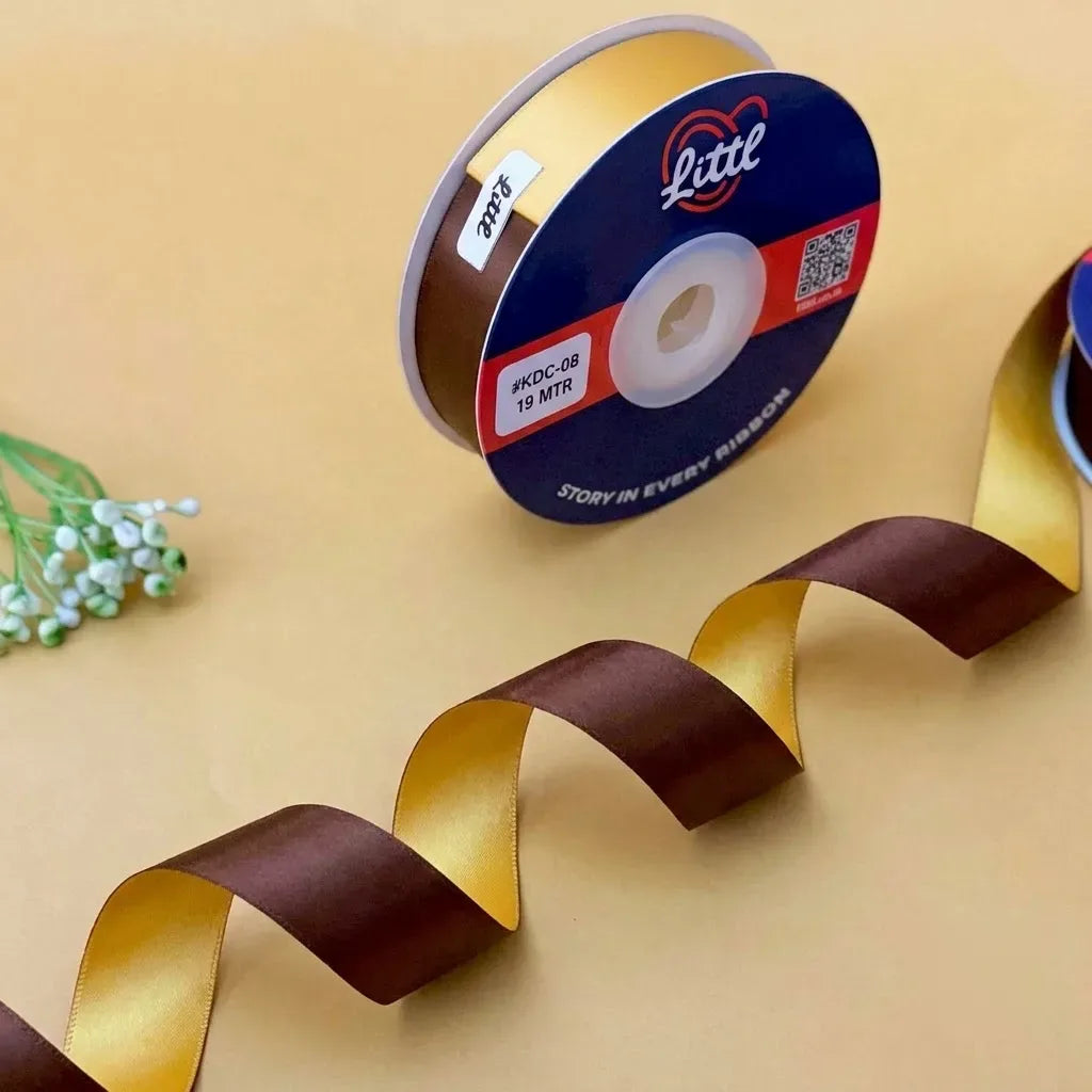 The Toffee Cream – Brown & Dark Cream Dual Tone Satin Ribbon, 12 & 3/4 inch (20 mm)   Littl