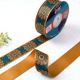 Teal Mandala Mughal printed satin ribbon roll, gold mandala medallions on deep teal with a solid mustard gold back, 1 inch (25 mm) – Littl