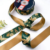 Crane Pavilion ribbon twisted to show the printed front and solid antique gold back