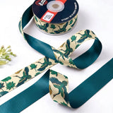 Crane & Lotus ribbon twisted to show the printed front and solid deep teal back