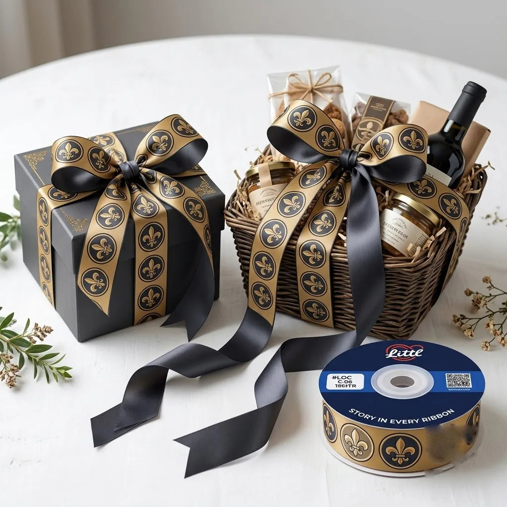 Gift wrapped with Fleur-de-Lis French printed ribbon from Littl