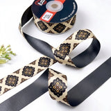 Damask Tile ribbon twisted to show the printed front and solid charcoal black back