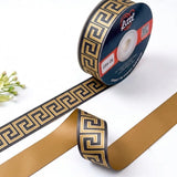 Greek Key Greek printed satin ribbon roll, a gold Greek key border on black with a solid antique gold back, 1 inch (25 mm) – Littl