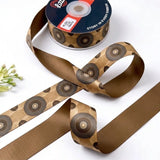 Deco Circles ribbon twisted to show the printed front and solid bronze brown back