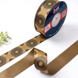 Deco Circles Art Deco printed satin ribbon roll, gold and bronze concentric circles on caramel brown with a solid bronze brown back, 1 inch (25 mm) – Littl