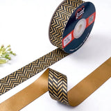 Gold Herringbone Art Deco printed satin ribbon roll, a gold herringbone chevron on black with a solid antique gold back, 1 inch (25 mm) – Littl