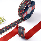 Race Day Kids printed satin ribbon roll, race cars and chequered flags on a charcoal grey racetrack with a solid racing red back, 1 inch (25 mm) – Littl