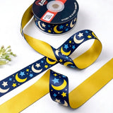 Moon & Stars ribbon twisted to show the printed front and solid golden yellow back