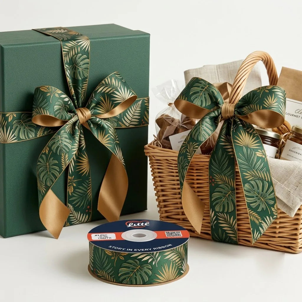 Gift wrapped with Palm House Botanical printed ribbon from Littl