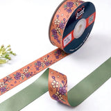 Sakura Blossom Japanese printed satin ribbon roll, lilac and cream cherry blossoms on peach coral with a solid sage green back, 1 inch (25 mm) – Littl