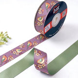 Songbird Blossom Garden printed satin ribbon roll, songbirds and blossoms on lilac with a solid sage green back, 1 inch (25 mm) – Littl