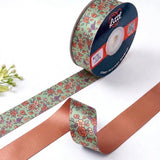 Rose Ditsy Garden printed satin ribbon roll, small pink roses on mint green with a solid rose terracotta back, 1 inch (25 mm) – Littl